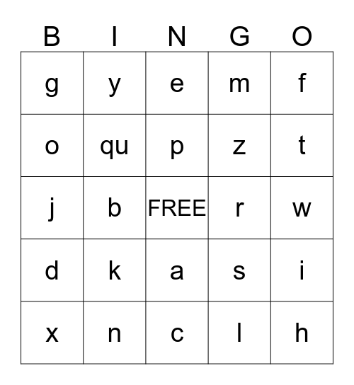 Beginning, Middle, and Ending Sounds Bingo Card