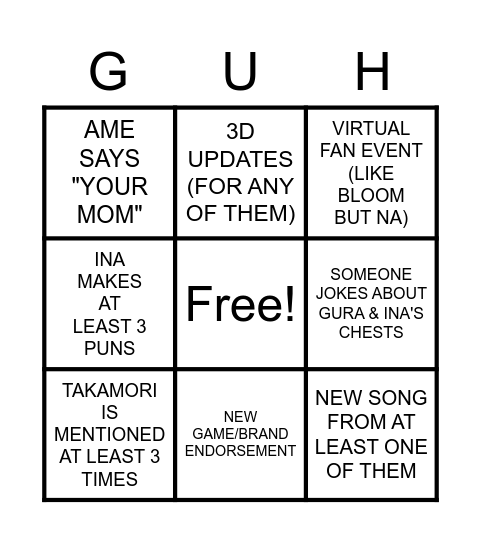 HoloMyth 6 Month Collab Bingo Card