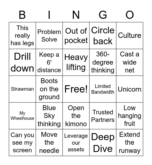 work work work work work! Bingo Card