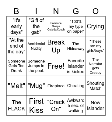 Love Island Bingo Card