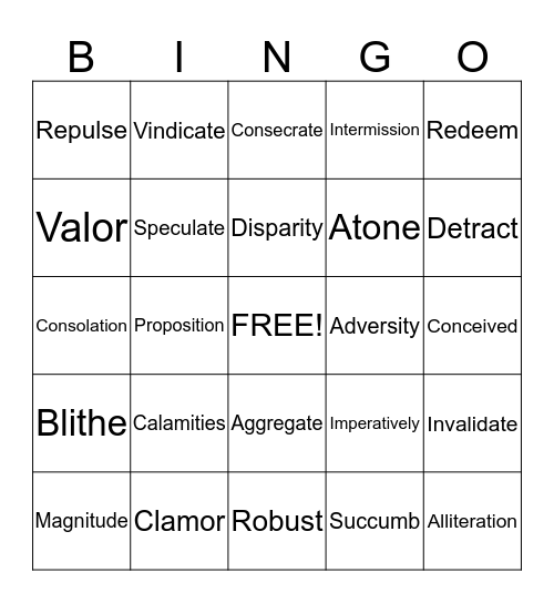 Vocab Bingo Card