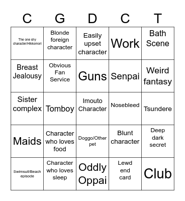 CGDCT Sterotypes Bingo Card