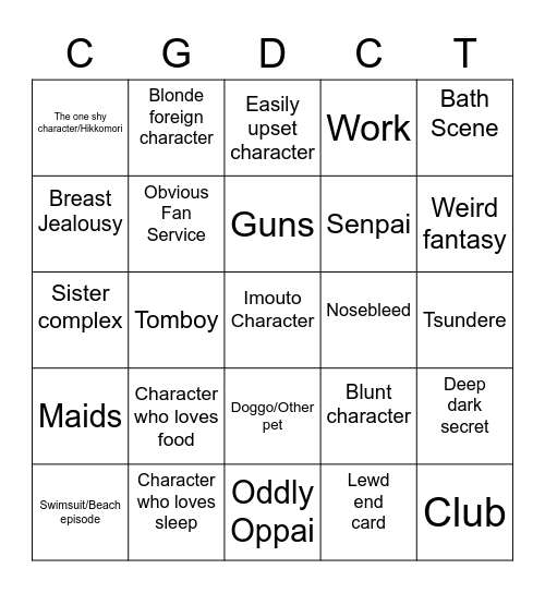 CGDCT Sterotypes Bingo Card