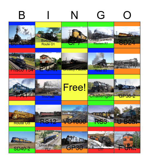 Chicago and North Western, Union Pacific, Missouri Pacific, Illinois Central, Burlington Route and the Milwaukee Road Bingo Card