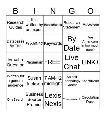 LIBRARY Bingo Card