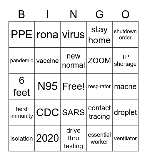 Quarantine Bingo Card