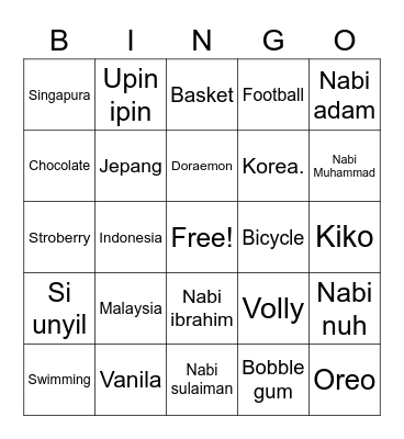 Jeehan Bingo Card