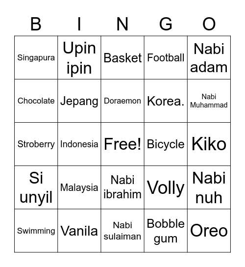 Jeehan Bingo Card