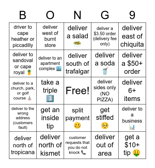 driver bingo! Bingo Card