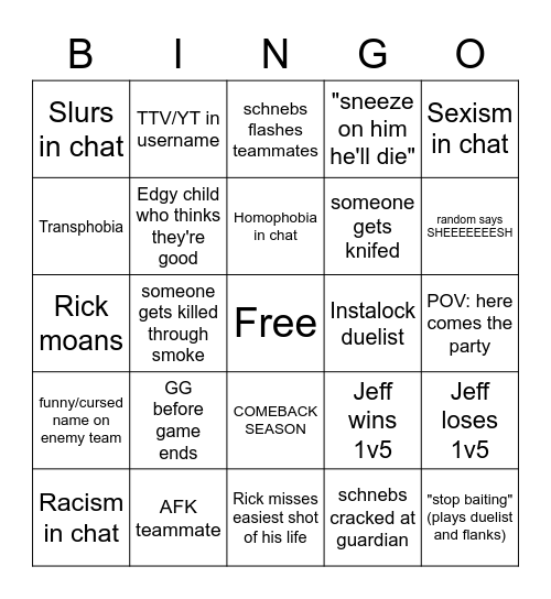 Valorant Bingo Card