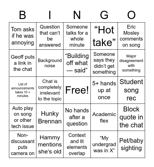 Law and Lit Bingo Card