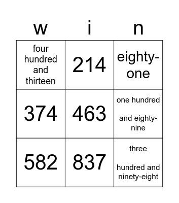 Number Match Bingo Card