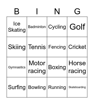 Sports Bingo Card