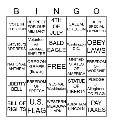 CIVICS BINGO Card