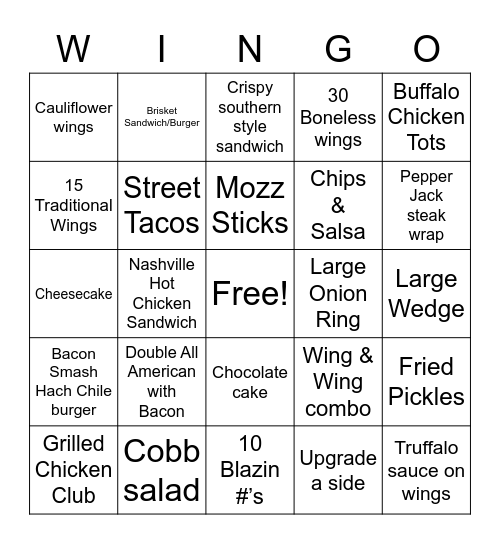 WINGO Wednesday! Bingo Card