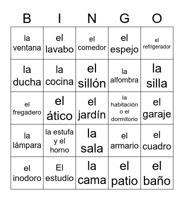 La casa: cuartos y cosas Bingo Card