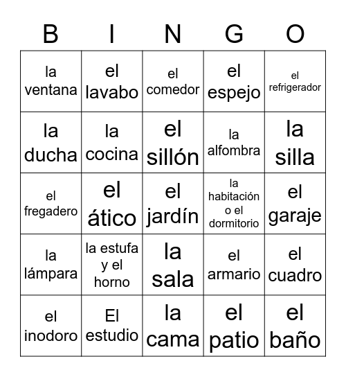 La casa: cuartos y cosas Bingo Card
