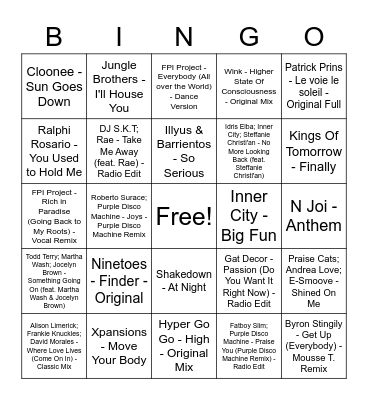 House Music Bingo Card