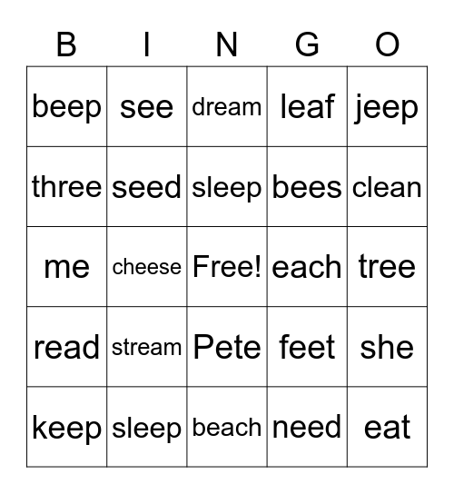 long e Bingo Card