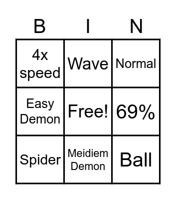 Geometry Dash Bingo Card