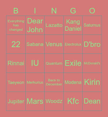 Myemi Bingo Card