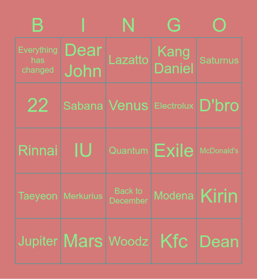 Myemi Bingo Card