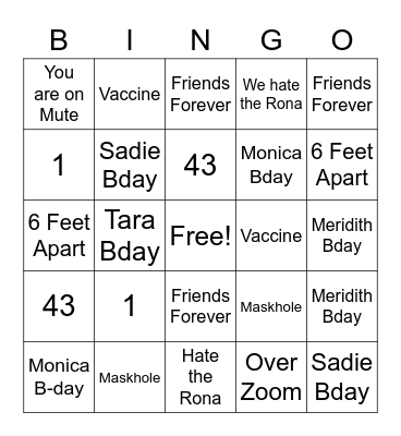 Pandemic March B-Day Bingo Card