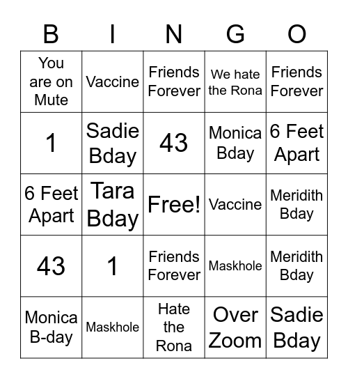Pandemic March B-Day Bingo Card