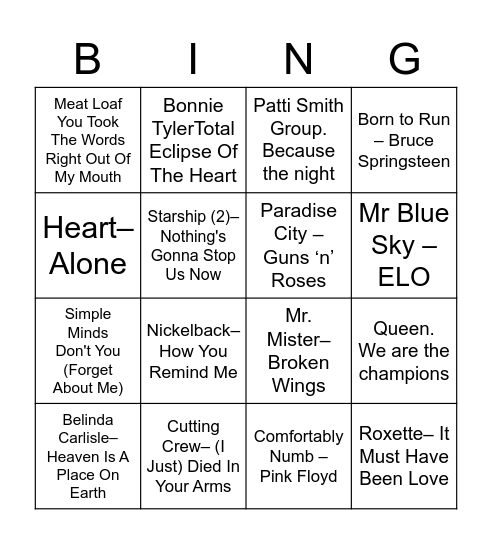 Round 1 Bingo Card