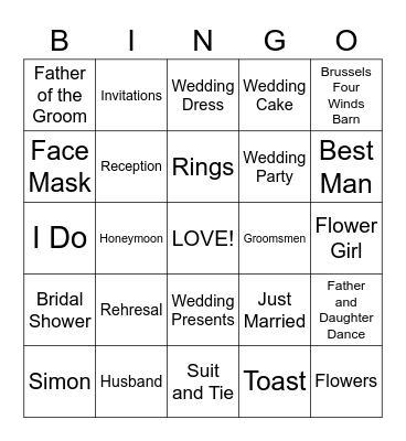 Amanda and Simon Bingo Card