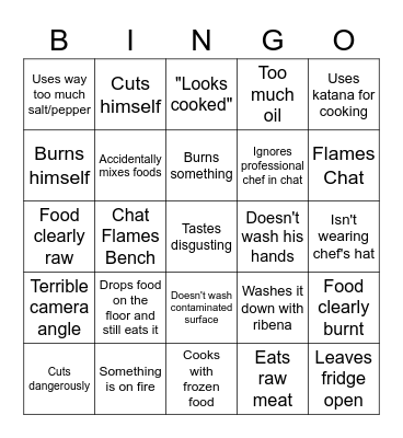 Bench Cooking Bingo Card