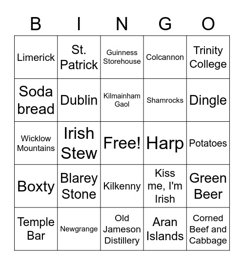 Erin go Bragh Bingo Card