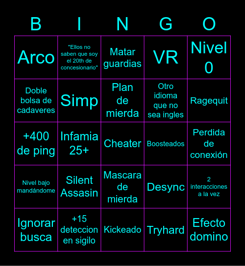 Bingo Payday 2 Bingo Card