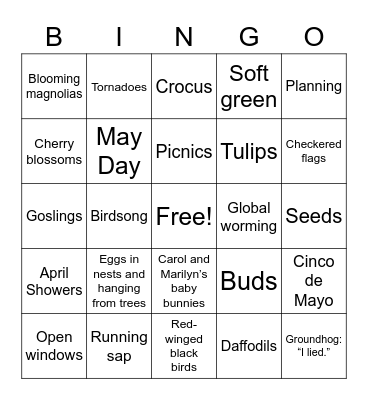 Spring shall be sprung! Bingo Card