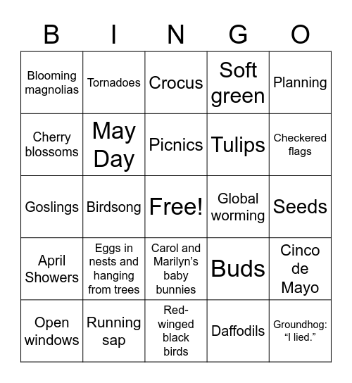 Spring shall be sprung! Bingo Card