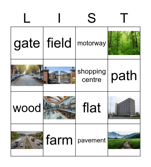 Features of Town and Country Bingo Card