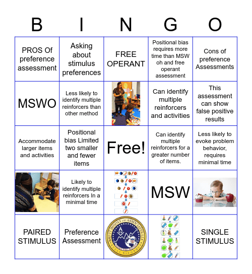 Preference Assessments Bingo Card