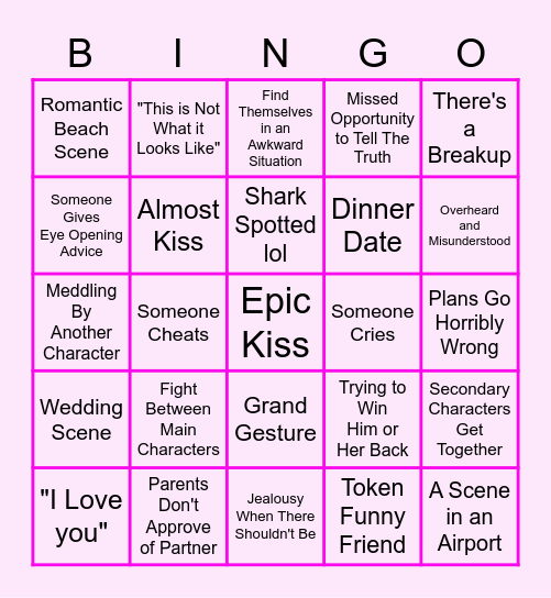Chick Flick Bingo Card