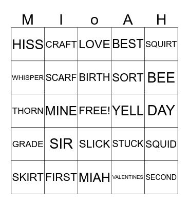 MIAH HAYES' BINGO GAME Bingo Card