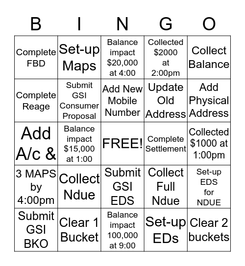 TEAM DAILY CHALLENGE Bingo Card