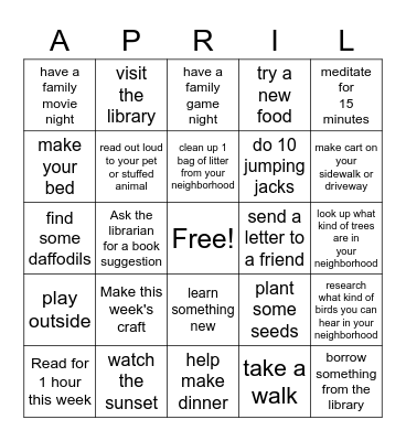 APRIL BREAK BINGO Card