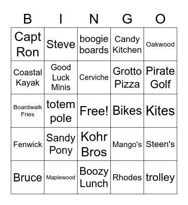 Bethany Beach Bingo Card