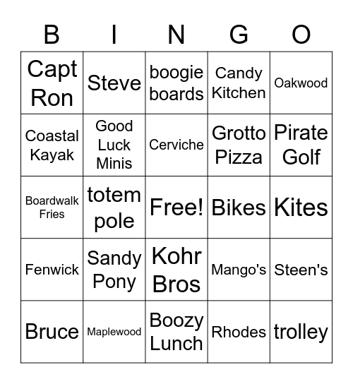 Bethany Beach Bingo Card