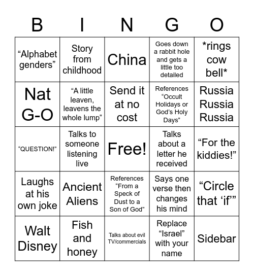 Fred Coulter Bingo Card