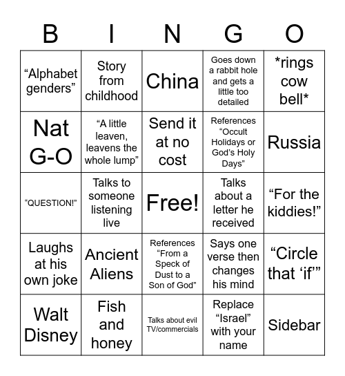 Fred Coulter Bingo Card