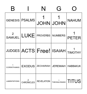 BIBLE BOOKS Bingo Card