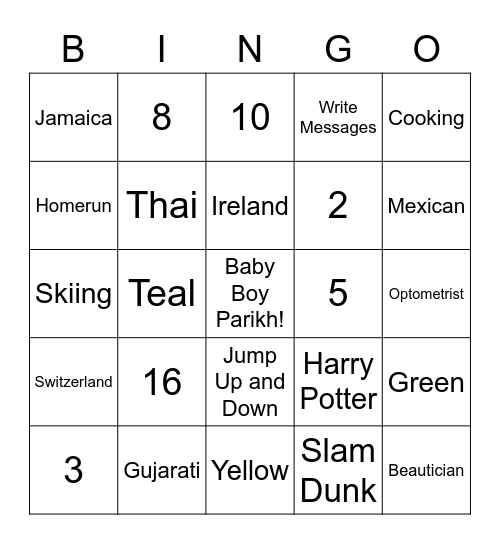 Shivani's SPRINKLE Bingo Card
