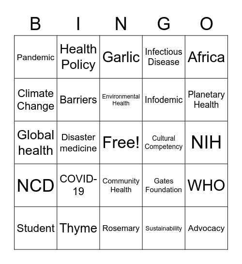 CUGH Global Health BINGO Card