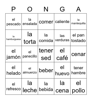 ¿Qué comemos y dónde? Bingo Card