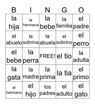 La familia  Bingo Card